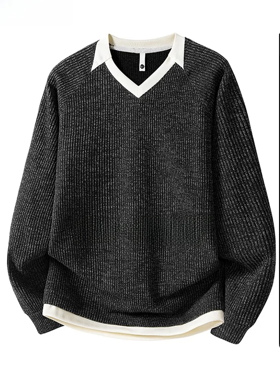 

plus Size Men's Knitted V-Ne Sweater Faionable Oversized Trendy Casual Long Sve Polyester Fiber Home Daily Sport Wear