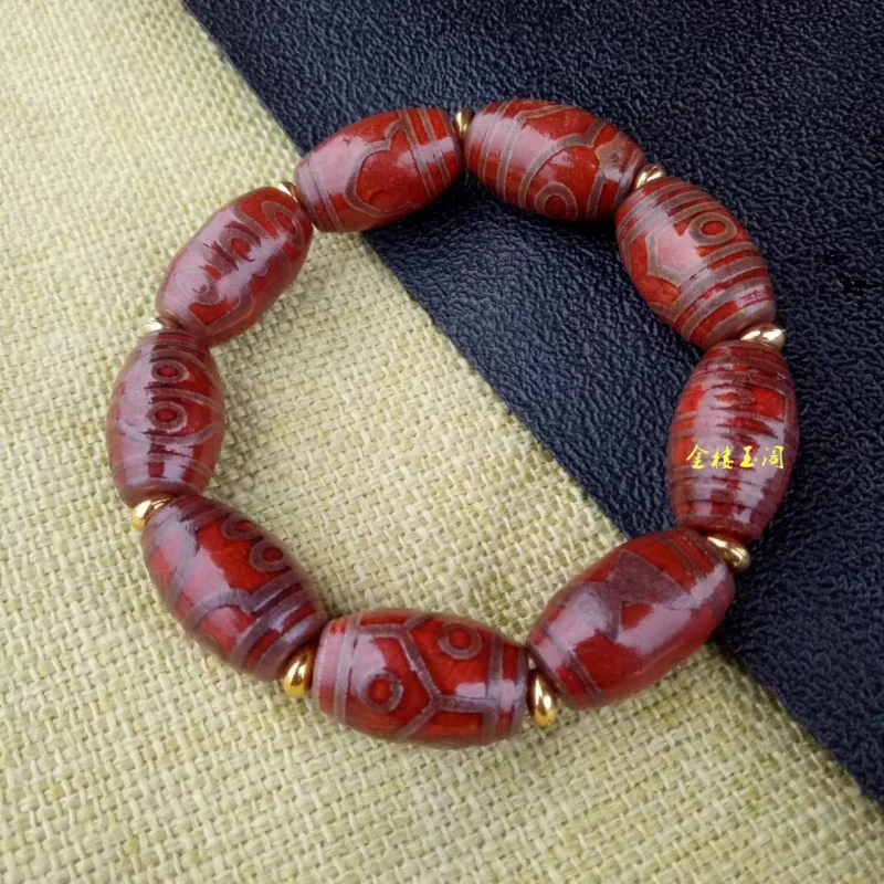 Tibetan-Style Pulp-Coated Agate , Nine-Eye Family Portrait Chalcedony Bracelet Beads Acces