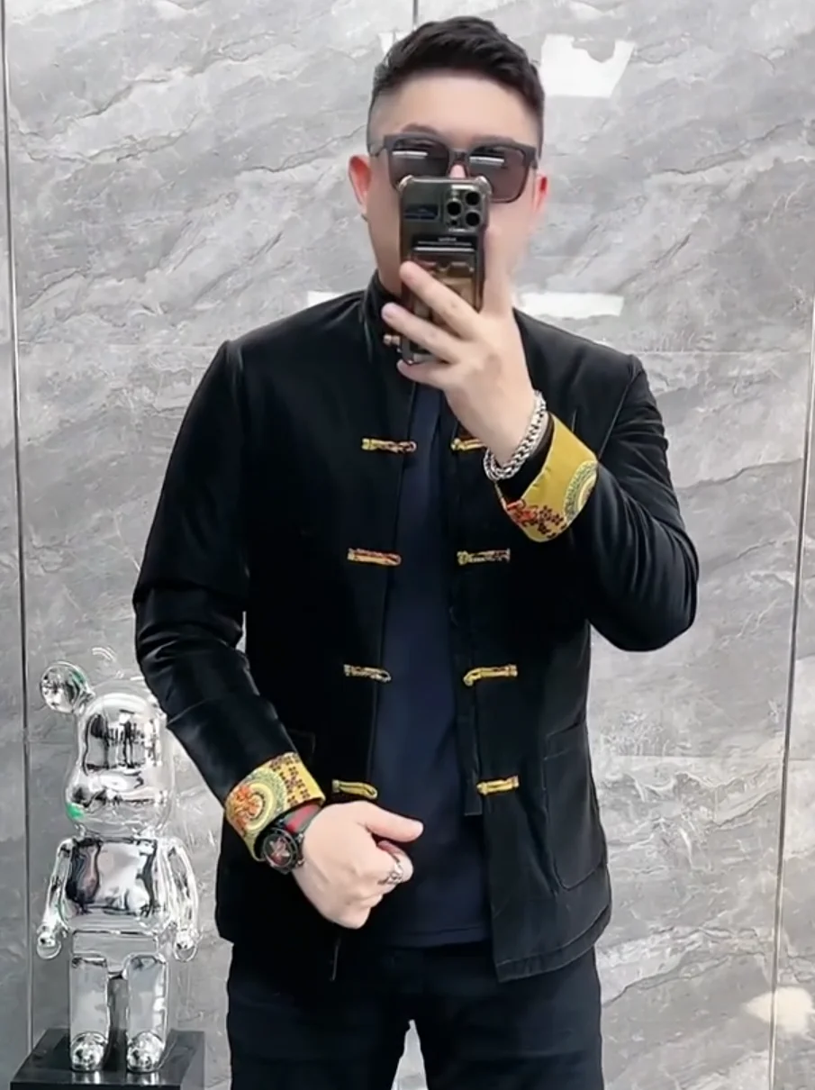 

Модная мужская пуховая куртка осенне-зимняя, новинка, премиум-класс, на пуговицах, в стиле танчжуан, повседневная этническая одежда