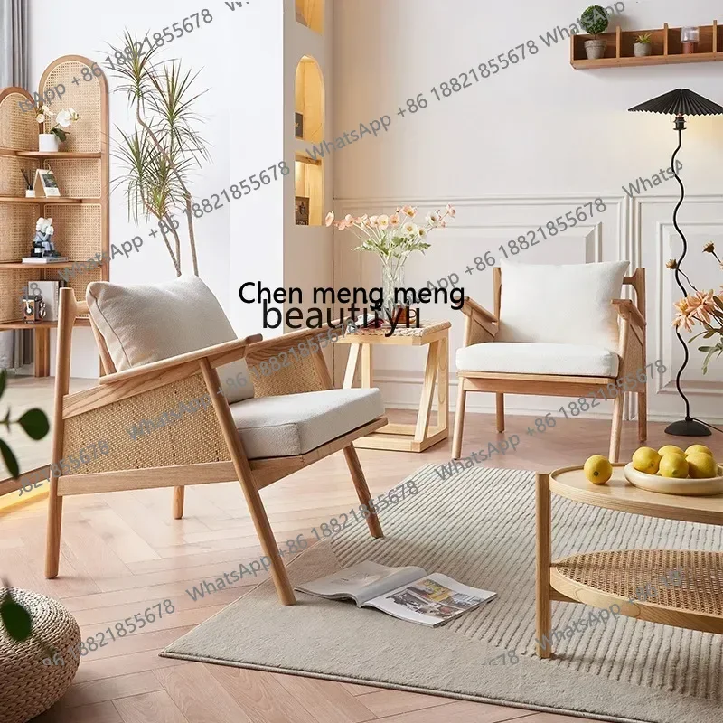 P178 Rattan Solid Wood Sofa Chair Recliner Small Apartment Simple Single Armchair Designer Leisure Charming Rattan Chair