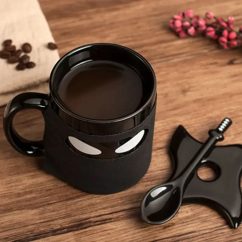 Ninja Mugs Water Cup Creative Funny Mugs with Lid Spoon Set Porcelain Kitchen Utensils Drinkware Mug Coffe Kawaii Cup