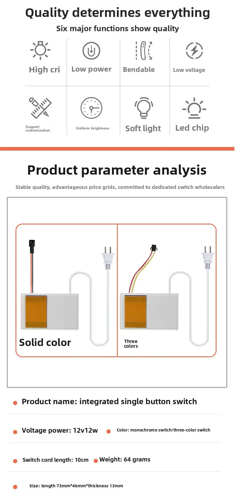 12V LED Smart-Spiegel Touch-Schalter-Set, geeignet für Badezimmerspiegel, Schminkspiegel, Lichthelligkeit einstellbar – Detail 2