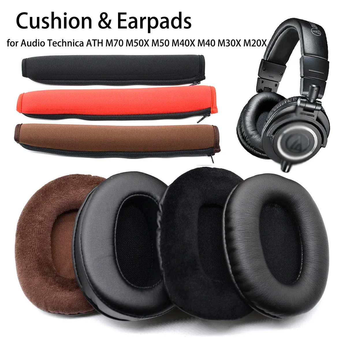 Replacement Headband EarPads Cushions for Audio Technica ATH M70 M50X M50 MSR7 M40X M40 M30X Headset Earmuff