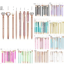 3/5/8/9PCS red, pink, purple, black, blue,white metal ballpoint pens, black ink set, quicksand, glitter artificial diamond