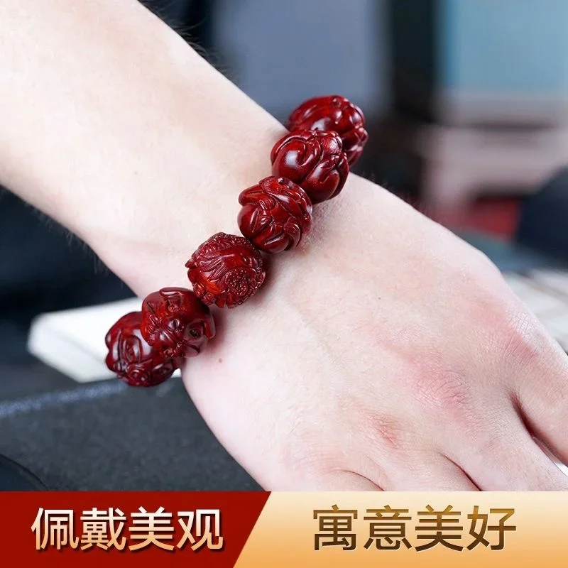 Natural Lobular Red Sandalwood Zodiac Bracelet for Men and Women Transporting Luca Sandalwood Bracelet Buddha Bear Bracelet