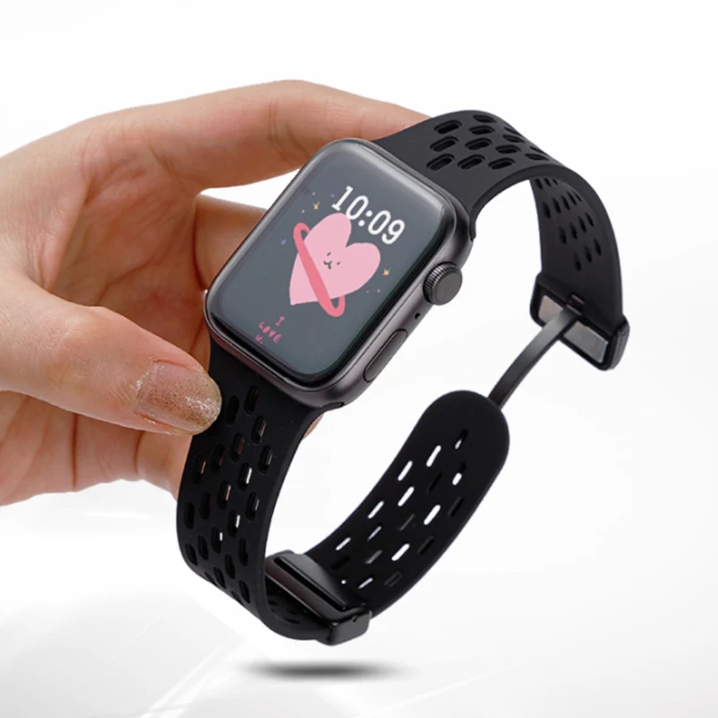 Banda de Silicone Magnética para Apple Watch, Ultra 2 Strap, 49mm, 44mm, 45mm, 40mm, 41mm, 42mm, 38mm, 45mm, pulseira para iWatch Series 9, 7, 8, SE, 6, 5, 3