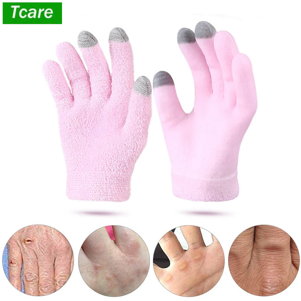 Tcare 2Pcs Reusable SPA Gel Gloves Moisturizing Whitening Exfoliating Velvet Smooth Beauty Hand Care Silicone Touch Screen Glove