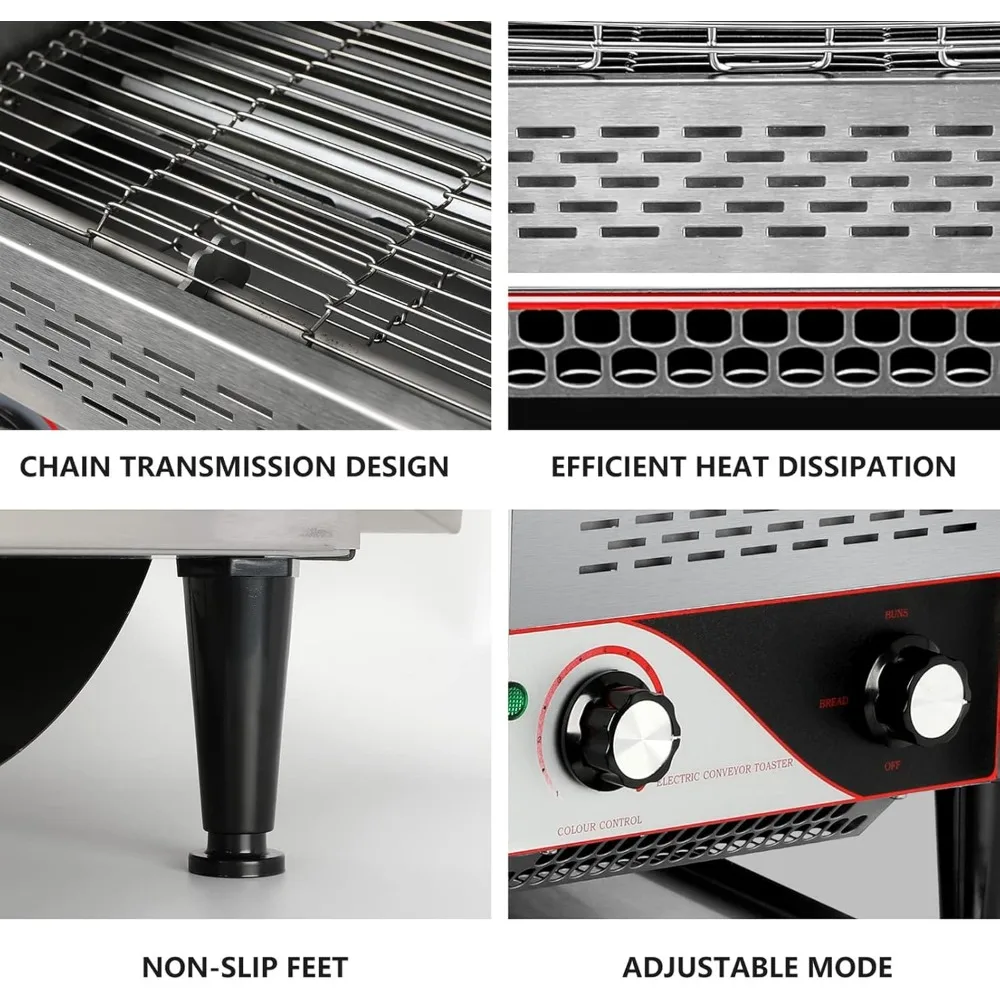 Commercial Toaster, Electric Stainless Steel Toasters 300 Slices/H 2.2KW Countertop Toaster