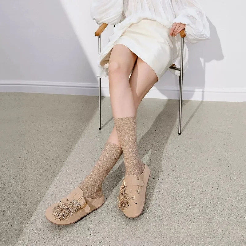 New Women's Shoes Retro Luxury Leather Mueller Slippers for Woman Exquisite Rhinestone Casual Shoes Designer Shoes Zapatos Mujer