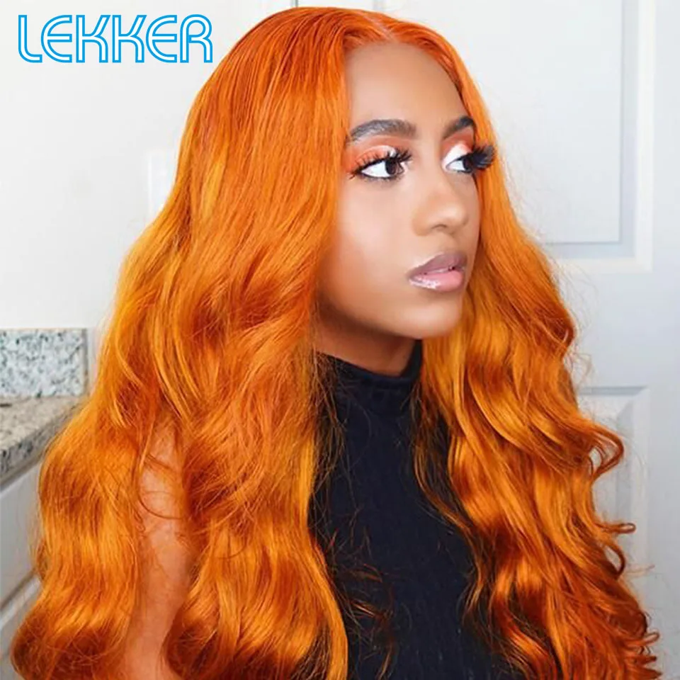 

Lekker Orange Ginger Body Wave 13x5x5 Transparent Lace Frontal Human Hair Wigs For Women Glueless Brazilian Remy Hair Wavy Wigs