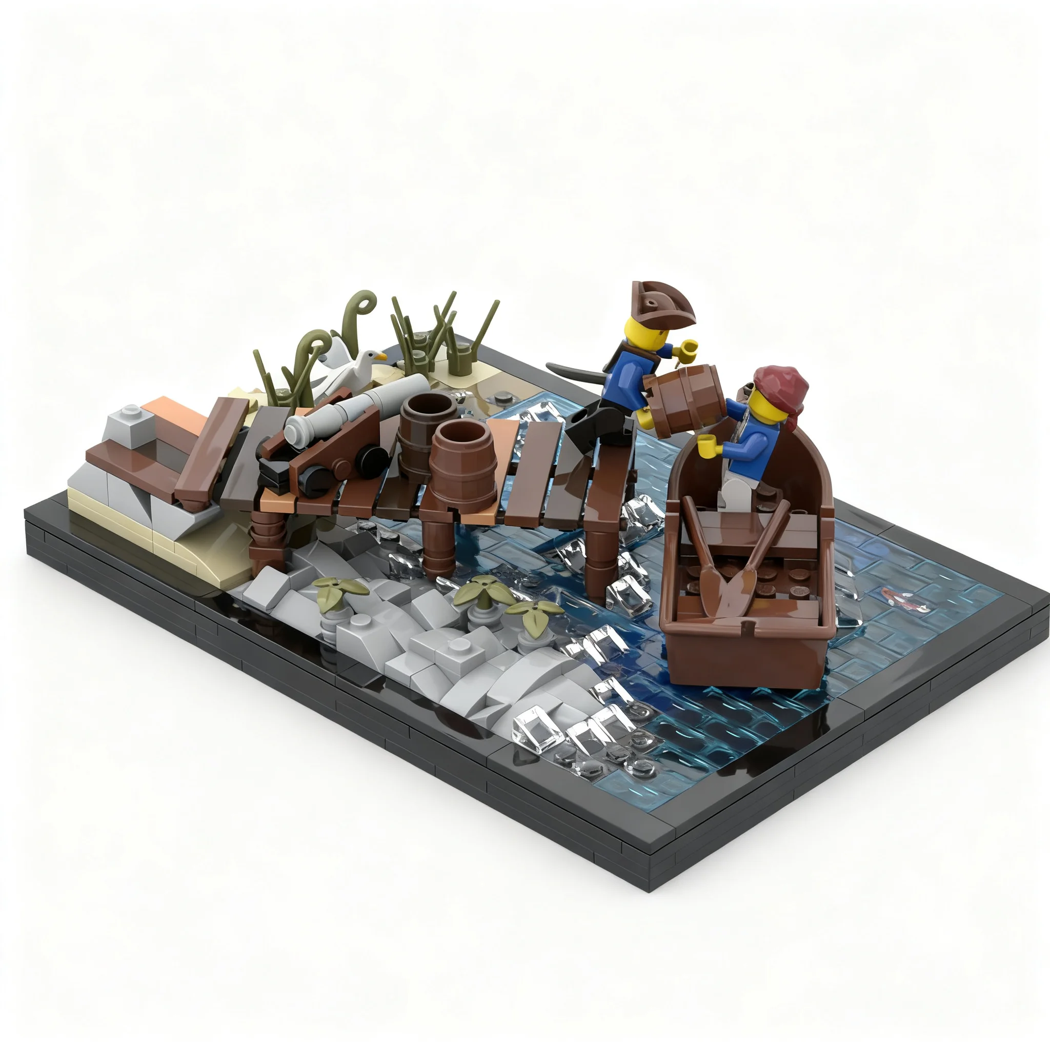 505pcs MOC Pontoon The Beach - Master Wood & Water Techniques Vignette #8 Pirates Model Building Blocks Christmas Gift 3D