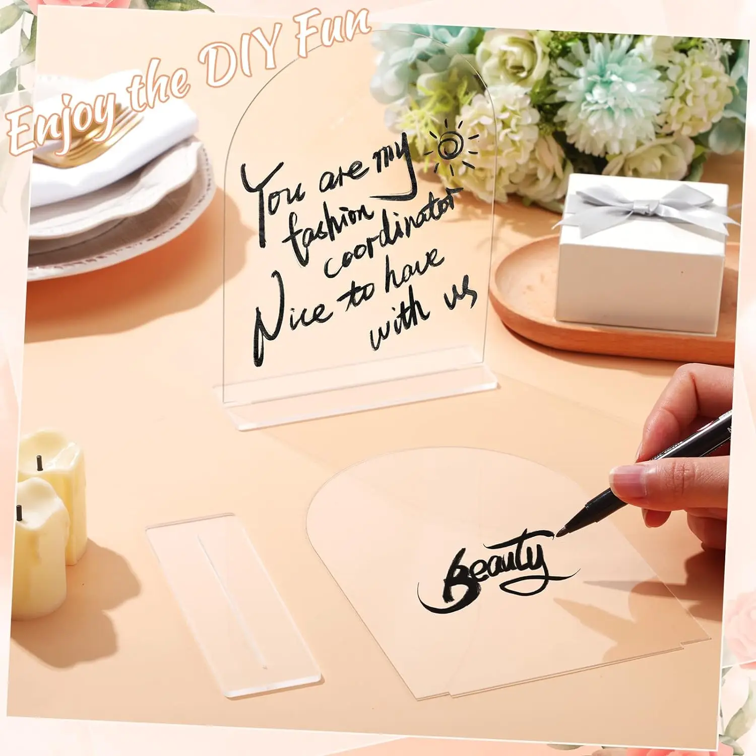 Frosted Arch Acrylic Sign with Stand DIY Blank Acrylic Sheet Table Numbers with Base Holder For Wedding Signs Events Party