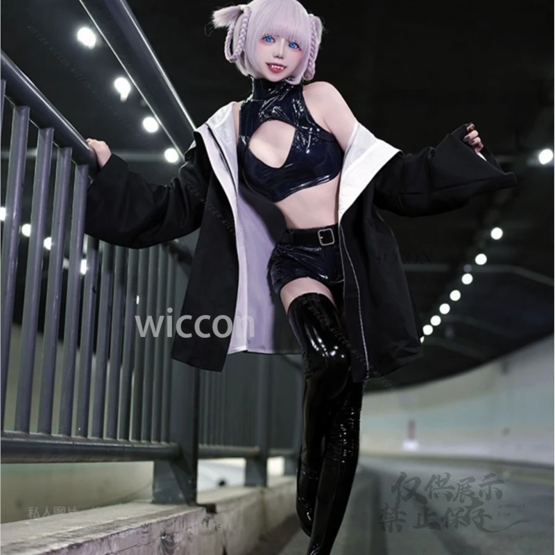 Pre-Sale New Anime Call of The Night Anime Nazuna Costume Vampire Nazuna PU Leather Trench Coat Costume Sexy Female Halloween