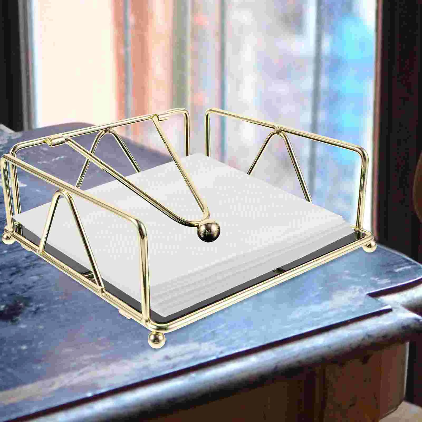 Iron Napkin Holder Paper Towel Desktop Storage Box Cardboard Rack (gold) Table Kitchen Decor