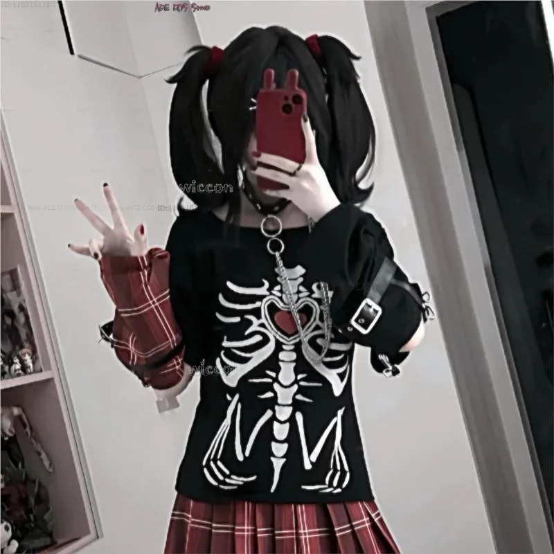 25COSNeedy فتاة جرعة زائدة أسود كانجيل أمي تأثيري حلي شعر مستعار لعبة غاسل تنورة جيراي كي Y2k Doujin الأصلي الشرير نمط Outfi
