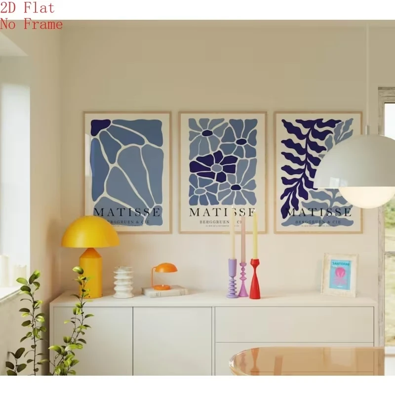 3pcs Modern Boho Navy Blue Henri Matiss Wall Art Print Canvas Painting Poster Picture For Living Room Home Decor