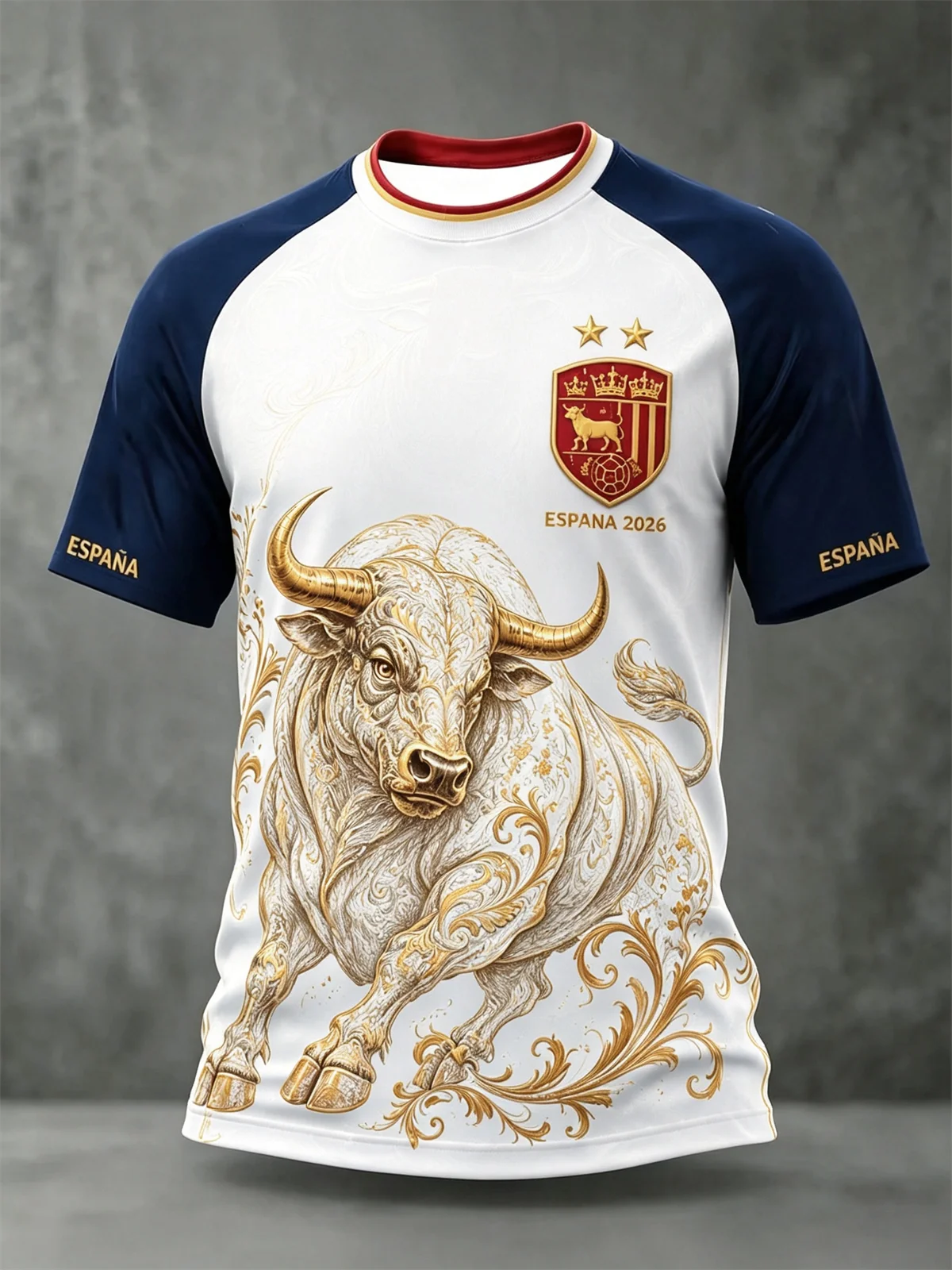 Men Spain Espana 2026 Bull 3D Print Soccer Jersey Short Sleeve Crew Neck Football Fan Sports Training Casual Tee Top