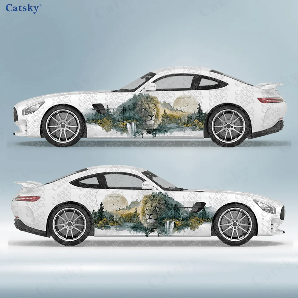 

2 шт. наклеек на боковые части автомобиля с изображением льва, самоклеящиеся, из ПВХ, водонепроницаемые и устойчивые к царапинам, аксессуар для автомобиля, подарок.