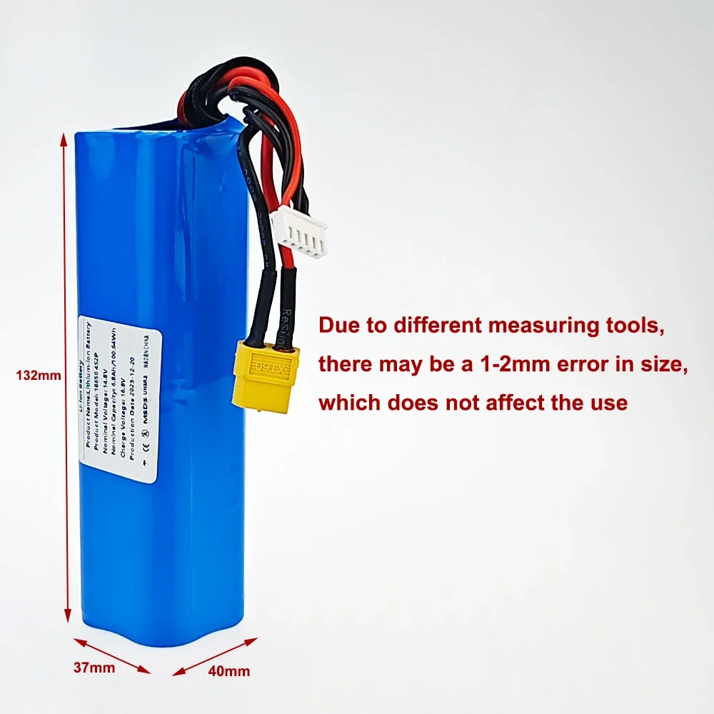 Li-ion Battery 14.8V 6.8Ah 4S2P High Capacity UAV Rechargeable for Various RC Airplane Drone Quadrotor XH2.54-5P XT60