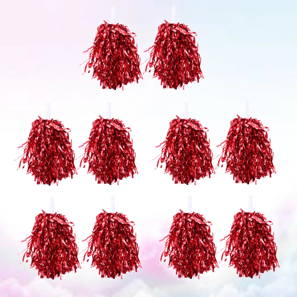 10 pcs 25G Cheerleader Pom Poms Plastic Lightweight Shiny Balls Smooth Handle For Competition Sports Events Team