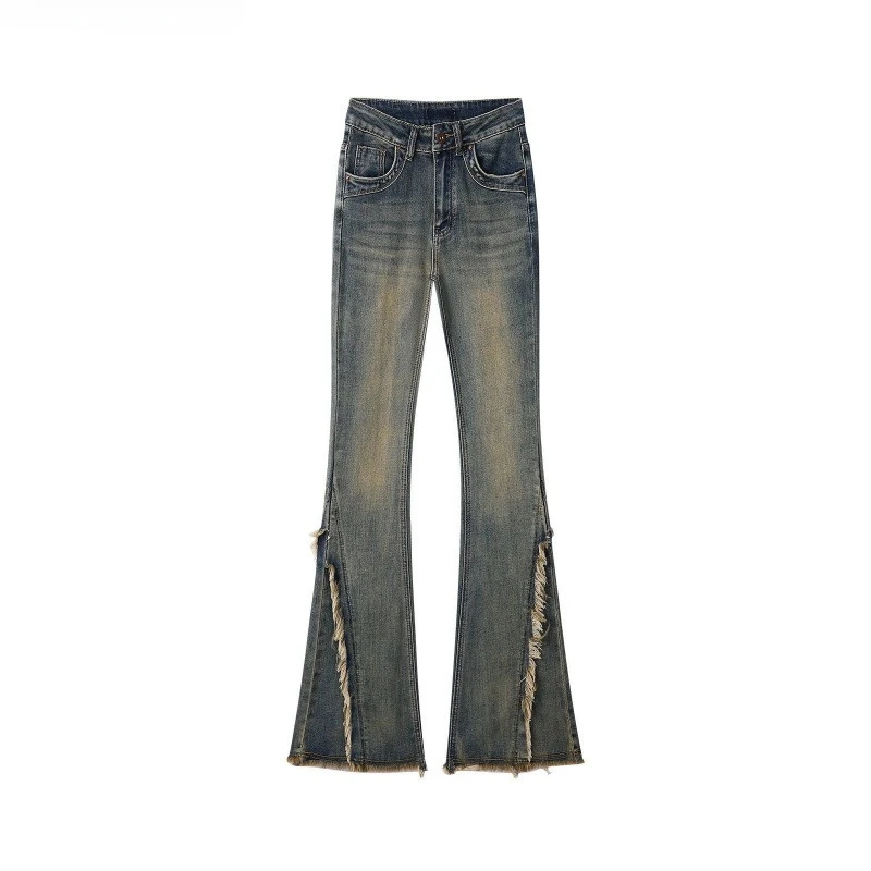 Baggy Jeans Women High Waist Jeans Flare Pants Denim Straight Loose Autumn Long Streetwear Slim Fit Trousers Fray Tassel Vintage