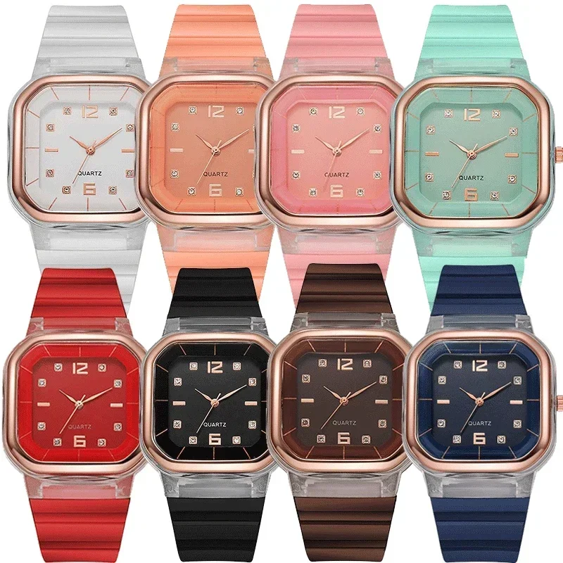 Candy สีซิลิโคนสแควร์ Quartz นาฬิกาผู้หญิงที่เรียบง่ายกีฬา Jam Tangan Digital หญิงนาฬิกาแฟชั่นผู้ชาย