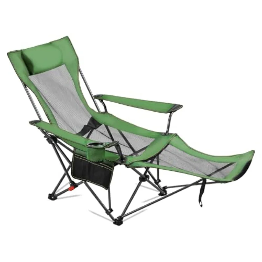 

2-in-1 Reclining Camping Chair with Footrest for Adults, 4 Adjustable Positions, Portable Folding Lounger, Lightweight Mesh Bea