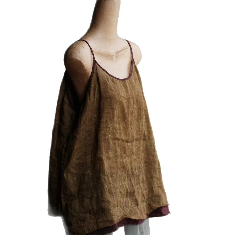 Women 100% Thin Ramie Camis and Tops Sleeveless Summer Artistic Vintage Tanks Top Harajuku Aesthetic Suspenders New Clothing