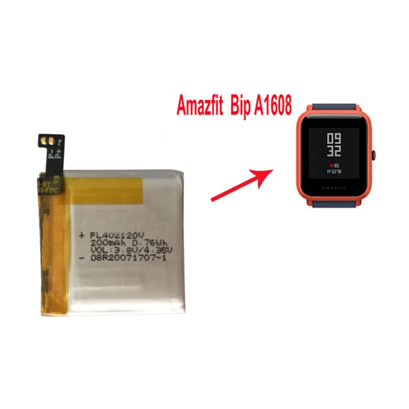 Original 200mAh PL402120V Battery For HUAMI AMAZFIT Bip S 1S / BIP A1608 IC Lite Smart Watch Batterie Accumulator AKKU