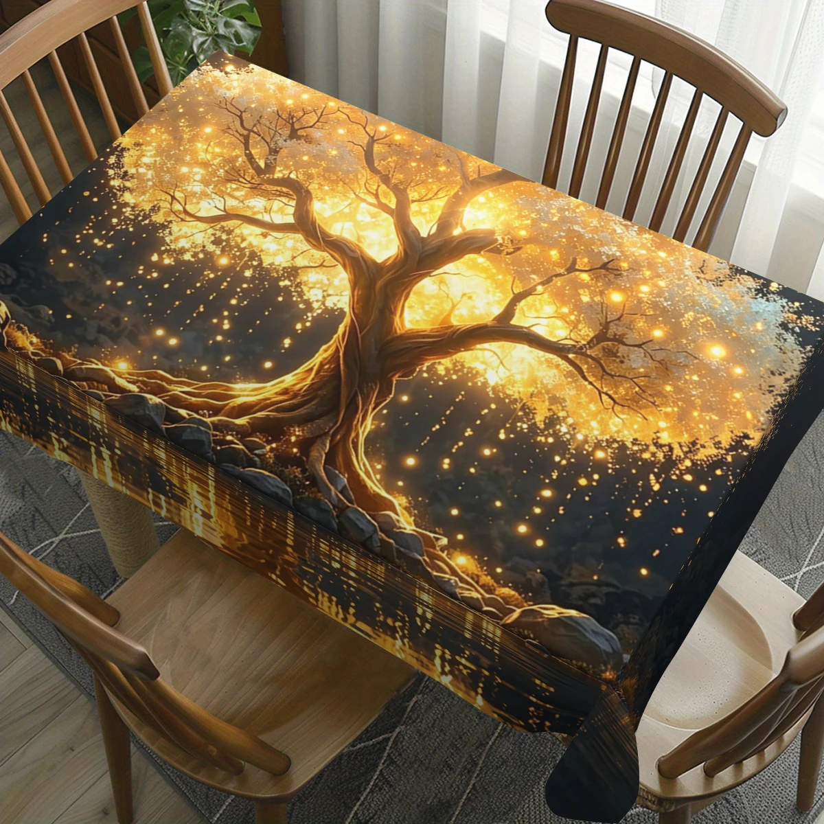 Vintage Retro Style Polyester Tablecloth - Decorative Table Cover for Dining Room, Elegant Home Dining & Gathering Decoration
