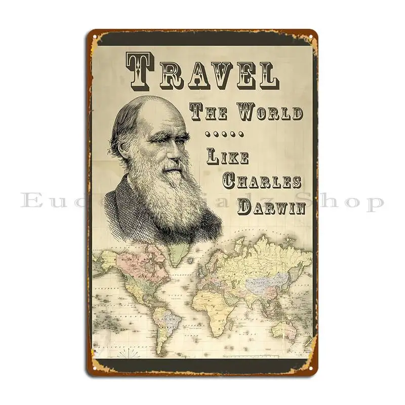 Vintage Travel Poster Travel The World Retro Style World Map Featuring Charles Metal Sign Poster Classic Create Tin Sign Poster