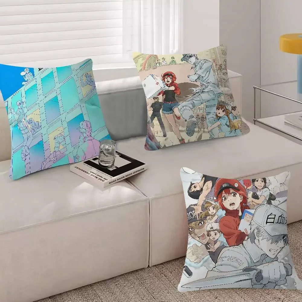 Anime Cells At Work Cushion Cover Soft Decorative Square Cushion Covers 45x45cm Pillowcases For Sofa Couch Bedroom