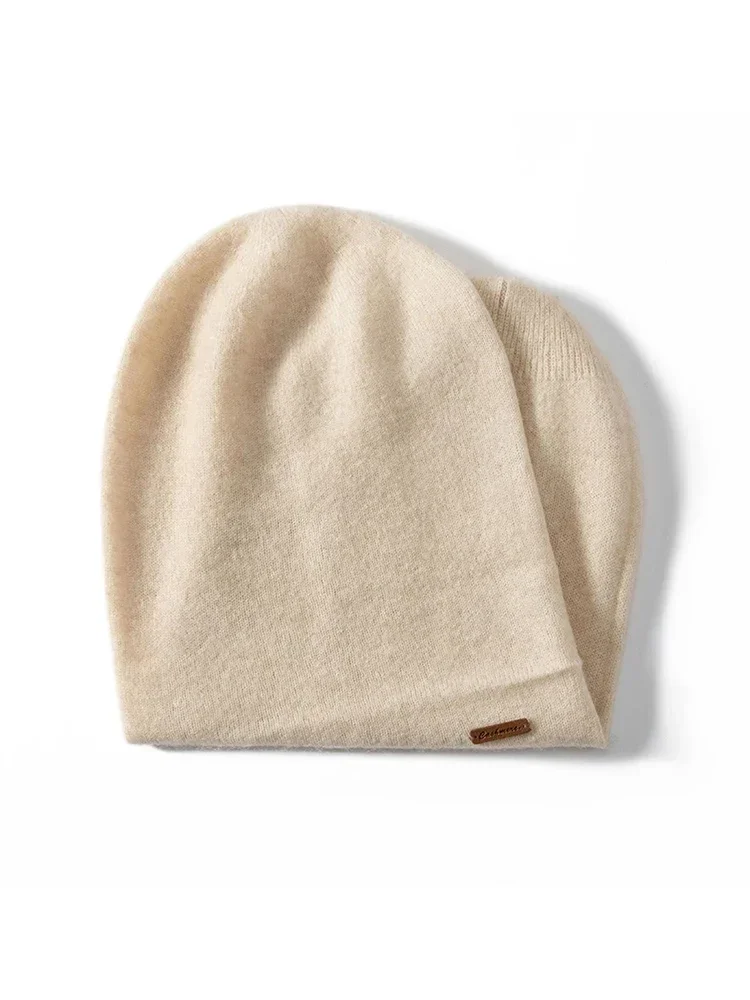 100% Cashmere 2-Layers Beanies Solid Knit Caps Unisex Hat Casual Men New Year Special Price Basic Soft Women Warm Hair Bonnet