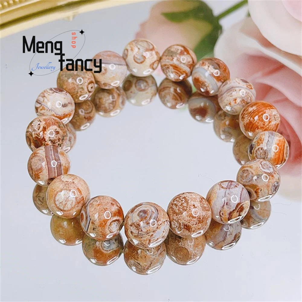 Natural Fire Agate Bracelet 12mm Large Bead Artistic Retro Plain Circle Bracelet Simple Hand Decoration Luxury Quality Jewelry