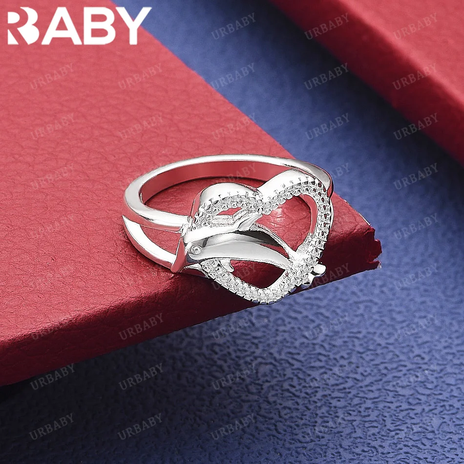 

URBABY 925 Sterling Silver Size 7-10 Zircons Heart Dolphin Ring For Women Fashion Jewelry Charm Grace Noble Wedding Accessories