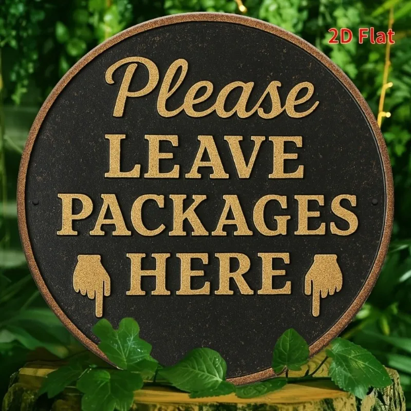 Vintage Style Aluminum Wall Sign - Please Leave Your Package Here, 2D Flat Metal Decor for Home Garage Bar