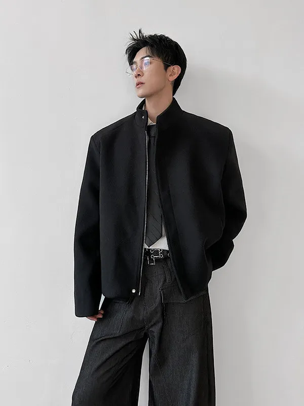 

Autumn Winter Men's ort Woolen Jaet Commute Casual oulder Lengthened Zipper Closure Color Faionable Korean Sle