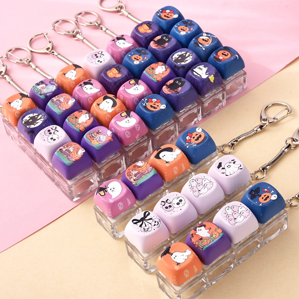 Halloween Fidget Tastatur-Schlüsselanhänger Niedlicher Geist Entspannungstaste Tastenkappe Tragbarer Fidget-Schlüsselanhänger Modischer Taschenanhänger als Halloween-Geschenk – Detail 5