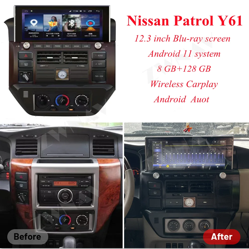 12.3 Inch Android 11 Car Radio Screen For NISSAN PATROL Y61 2006 - 2022 Multimedia Player Video GPS Navig Head Unit Auto Stereo