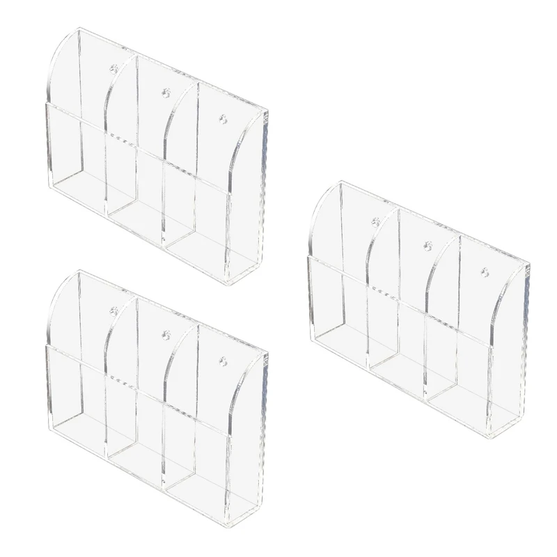 

3X Clear Acrylic Remote Control Holder Wall Mount Media Organizer Storage Box (Three Compartments)