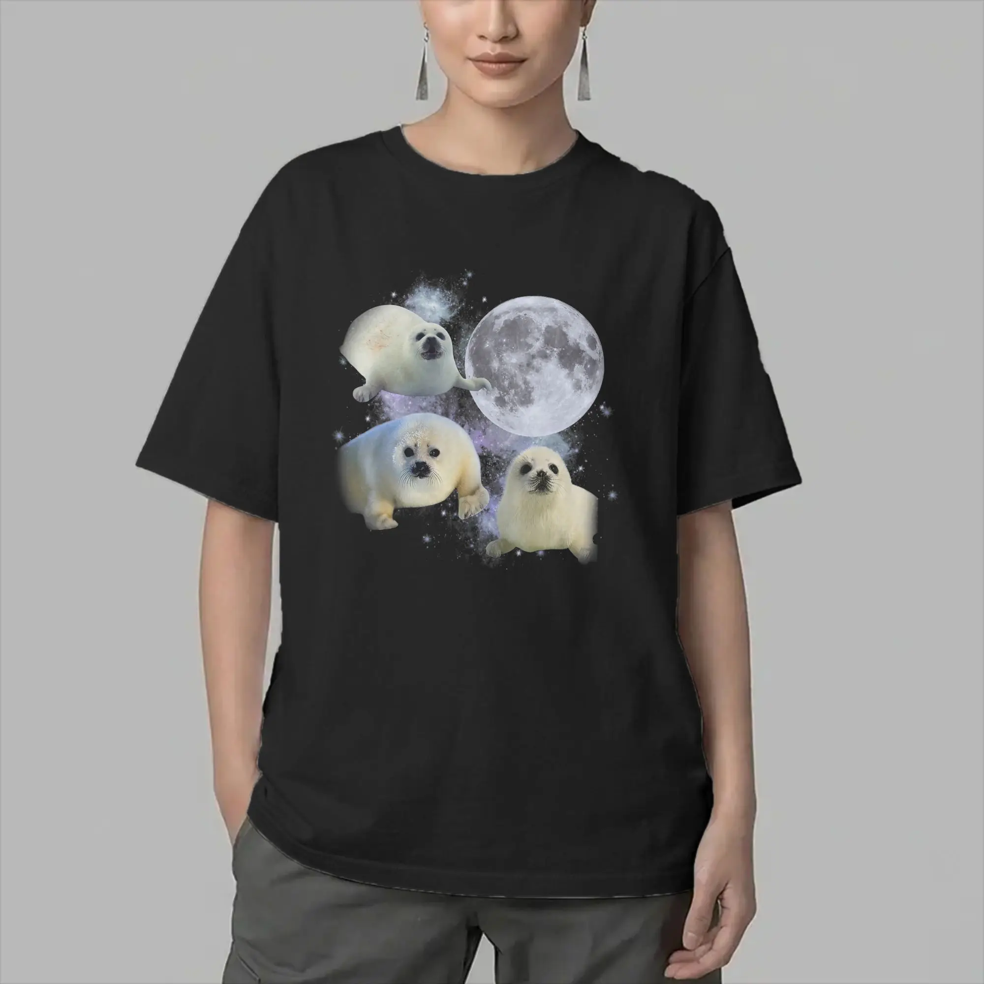 Three Baby Seal T Shirts Men's  Cotton Humorous T-Shirt O Neck  Tees Short Sleeve Clothing Birthday Present