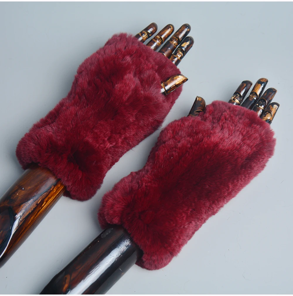Lady Winter 100% Natural Real Rex Rabbit Fur Glove Women Soft Rex Rabbit Fur Glove Foashion Warm Knitted Genuine Fur Gloves