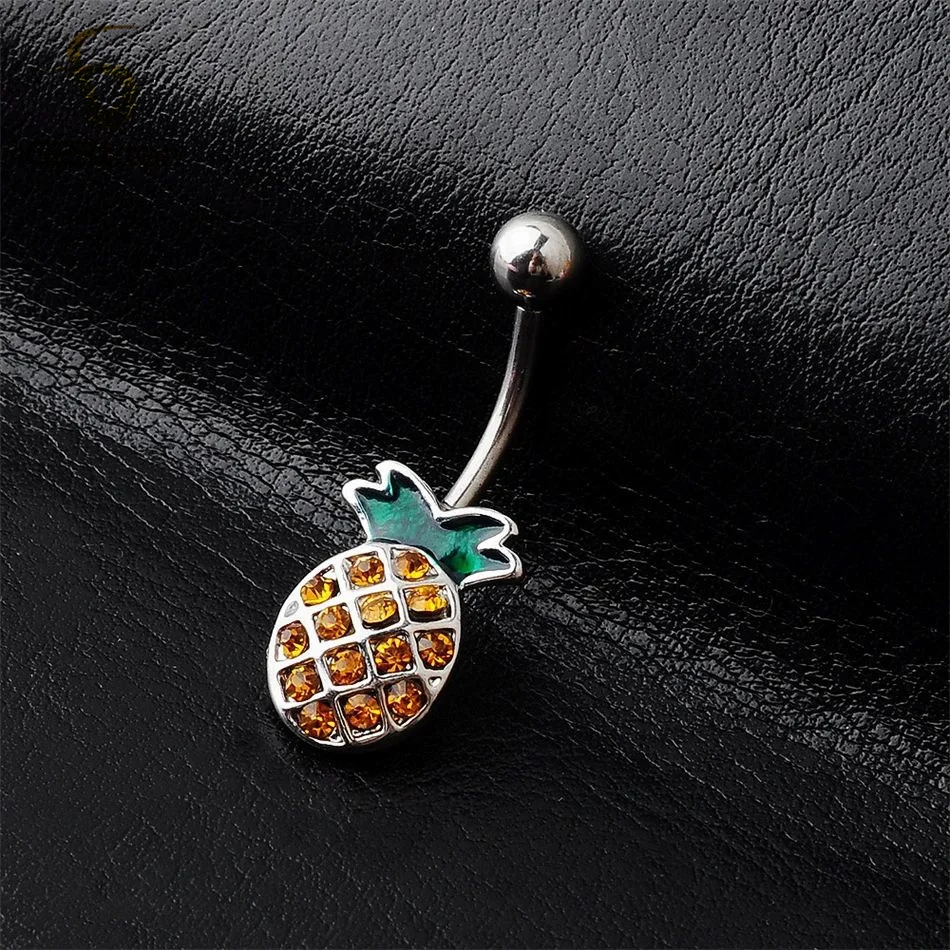 G23Titan 1pc Casual Fashion Yellow Zircon Pineapple Belly Button Rings Close-fitting Piercing Navel Women Beach Party Jewelry ﻿ image 4
