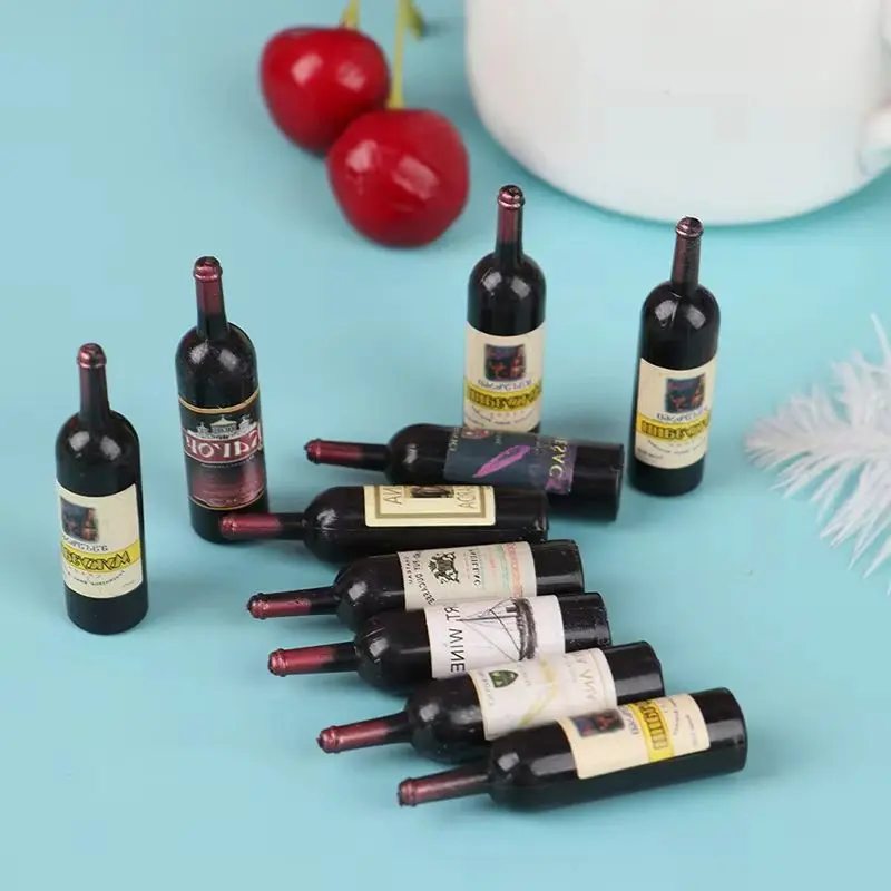 10Pcs 1/12 Dollhouse Miniature Mini Wine Bottle Set With Box Simulation Drinks Model Toys For Doll House Decoration Accessories