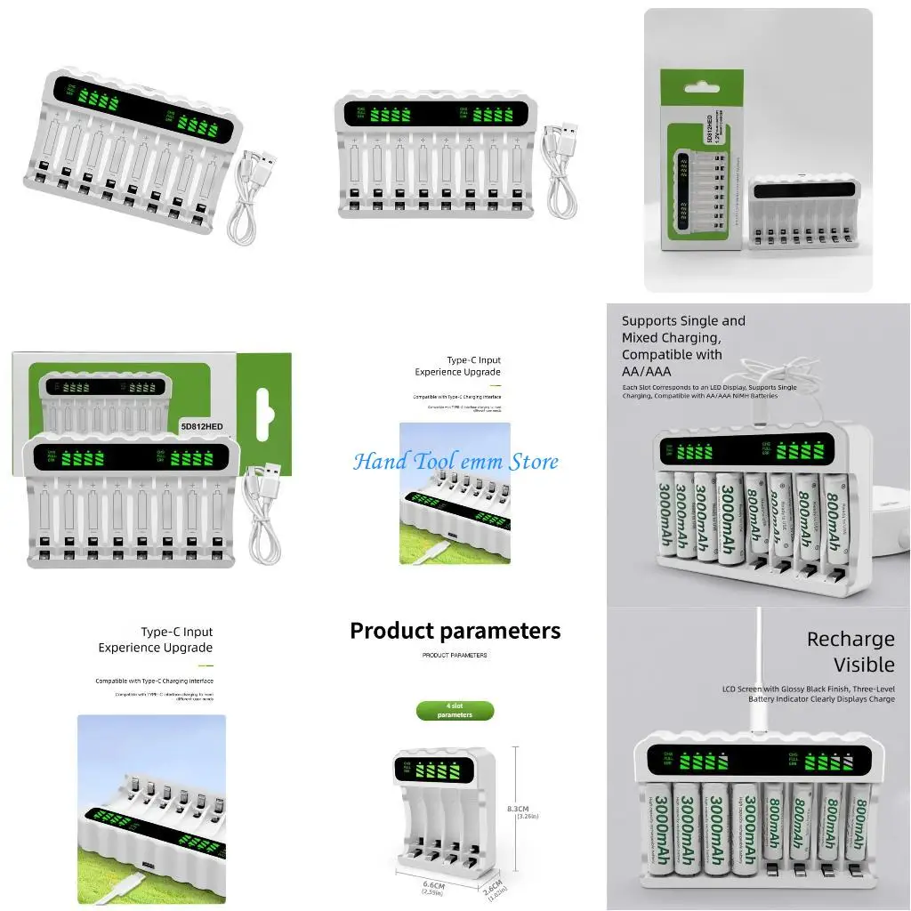

H37F Professional Charging Dock Supporting NiMH 2A 3A Batteries 8-Bay Configuration