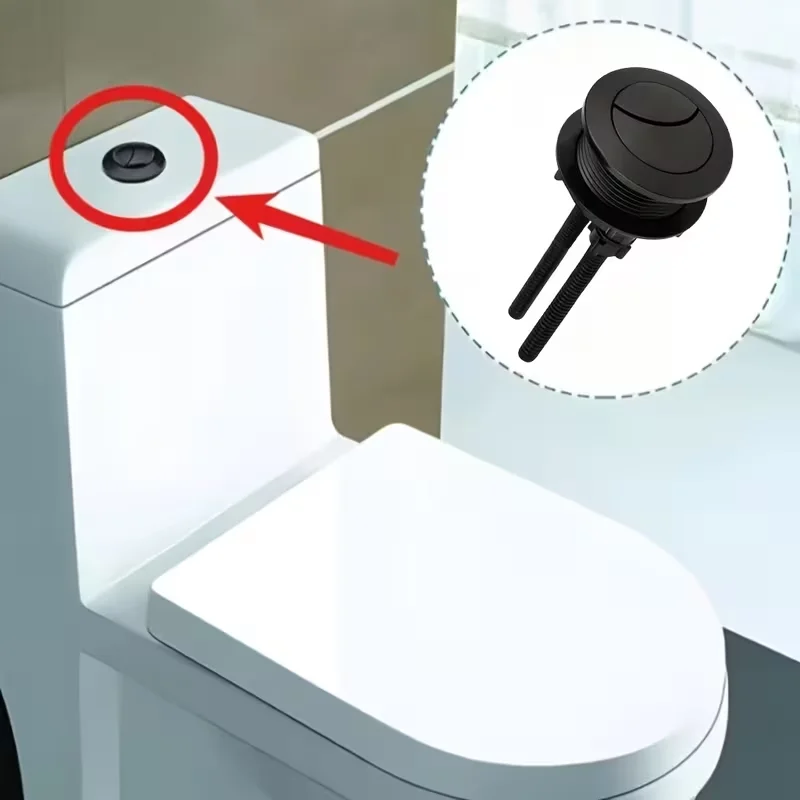2pcs Universal Dual Flush Push Button for Toilet Tank Black Round Head Easy Install Water Saving Bathroom Replacement Part