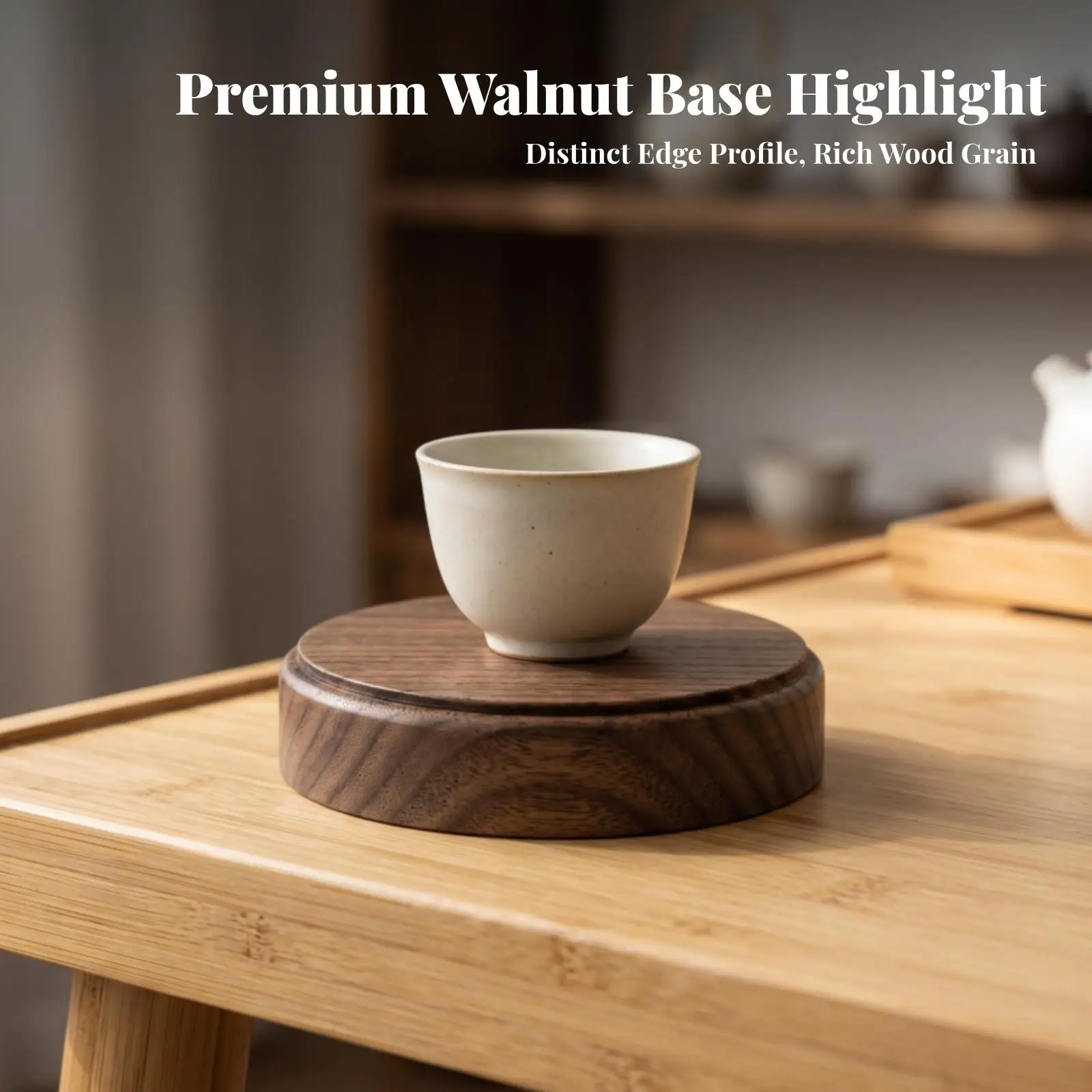Premium Walnut Display Base | Flat Top Surface, Round Display Base, Modern, for