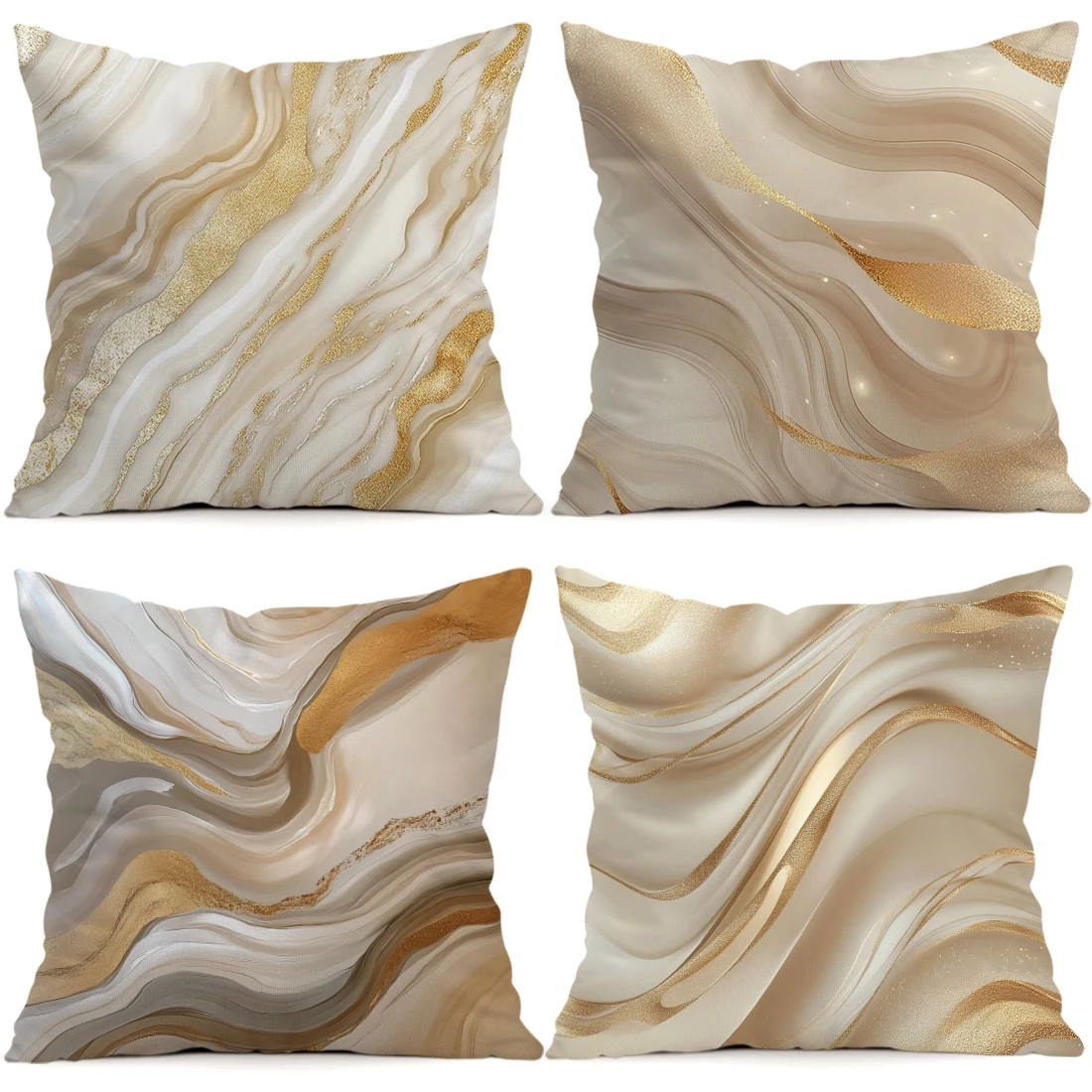 1pcs/4pcs Beige Golden Marble Cushions Pillowcase Polyester Cushion Cover Throw Pillow Pillowcover Home Car Sofa Decor - view 3
