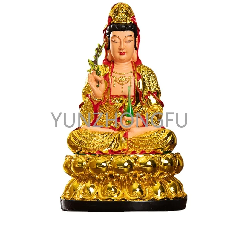 Offering resin Guanyin Buddha statues, Guanyin Bodhisattva household ornaments, colorful Guanyin deity statues