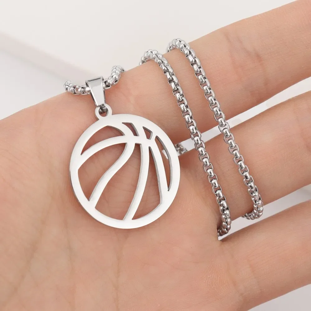 Hollow Stainless Steel Basketball Pendant Charm Men\'s Necklace Fashion Christmas Valentine\'s Day Gift Talisman Jewelry Accessori